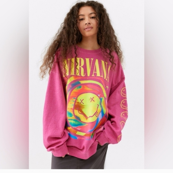 Urban Outfitters Overdyed Pink Nirvana Oversized Baggy Comfy Grunge Sweatshirt - Picture 10 of 11